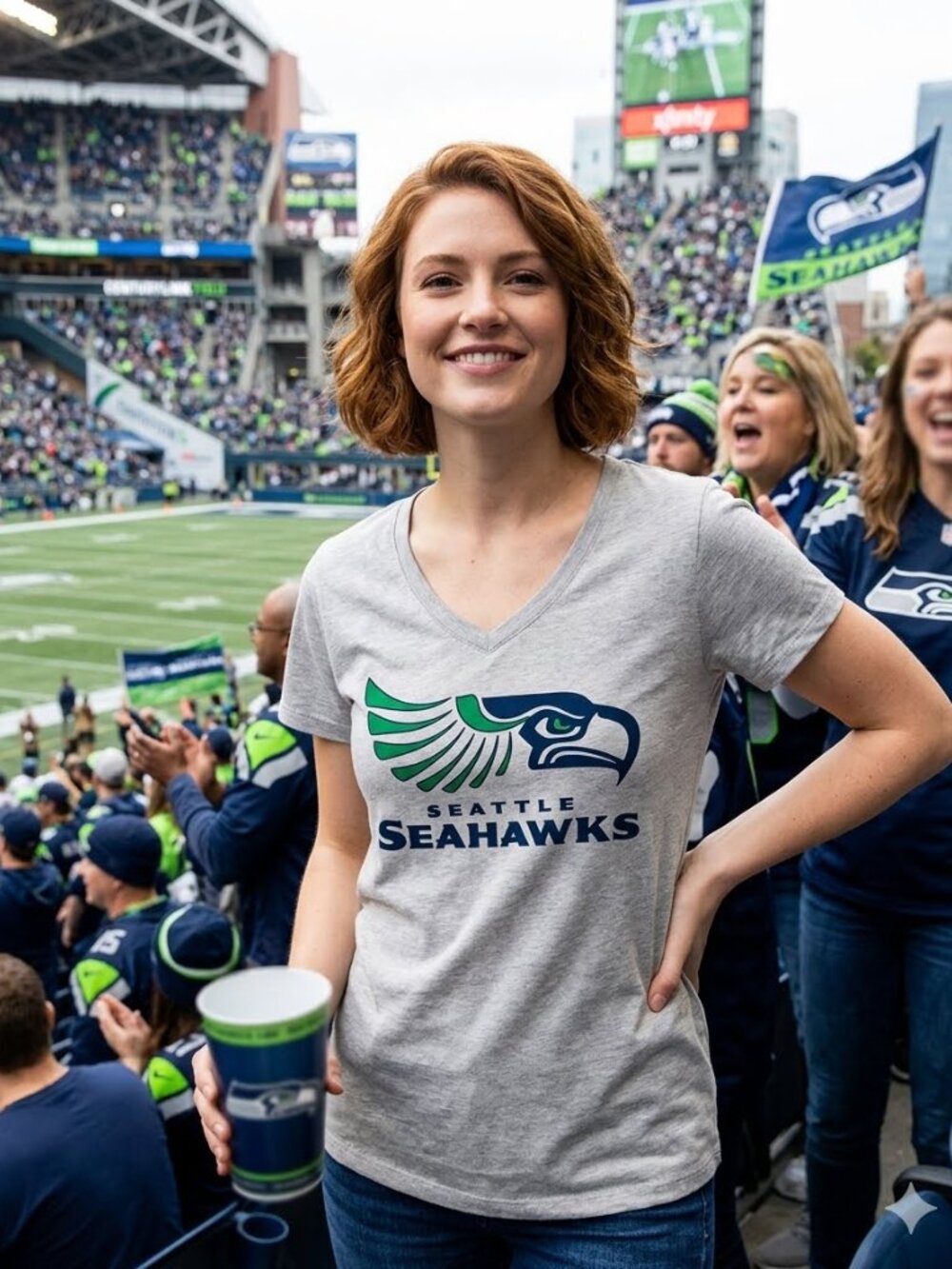 Women’s Seattle Seahawks Gray V-Neck Tee Size M
